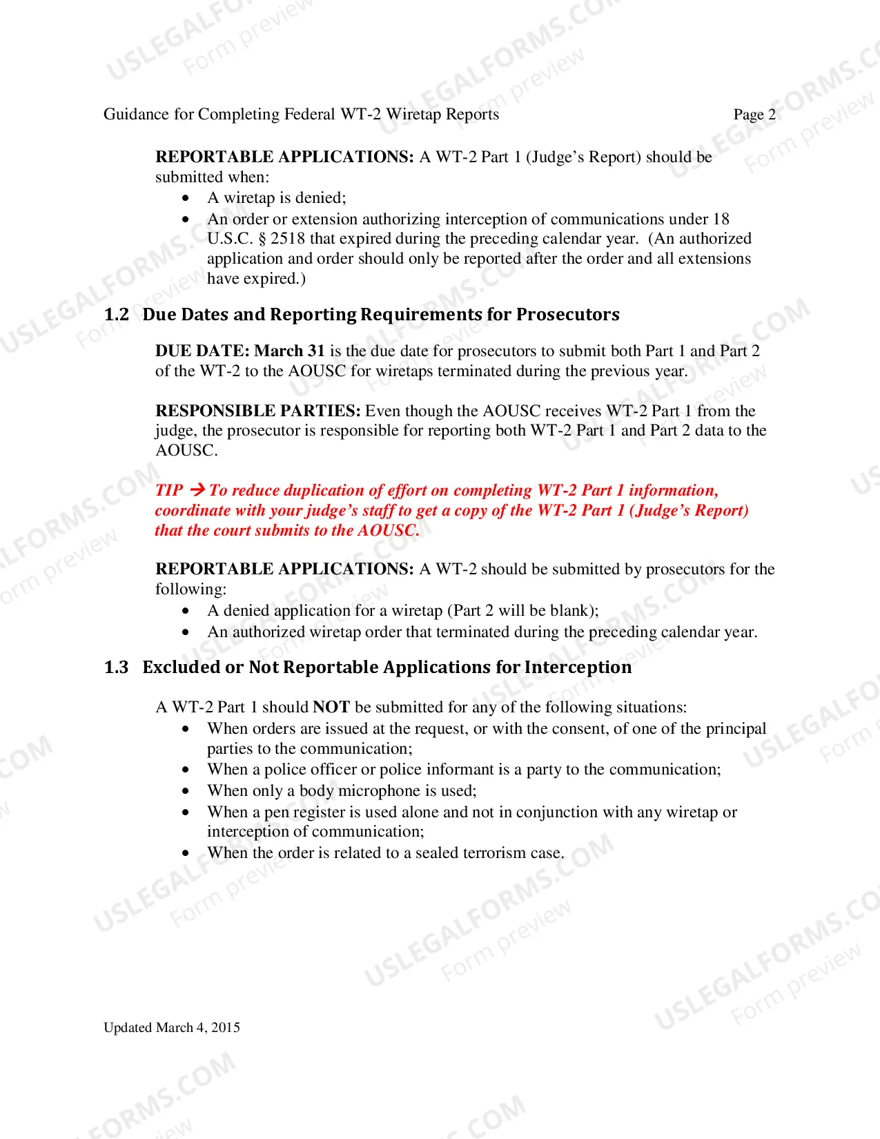 Preview Instructions for Report of Application and/or Order Authorizing Interception of Communications (Federal)