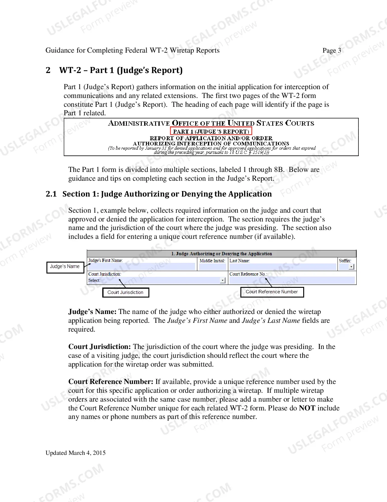 Preview Instructions for Report of Application and/or Order Authorizing Interception of Communications (Federal)