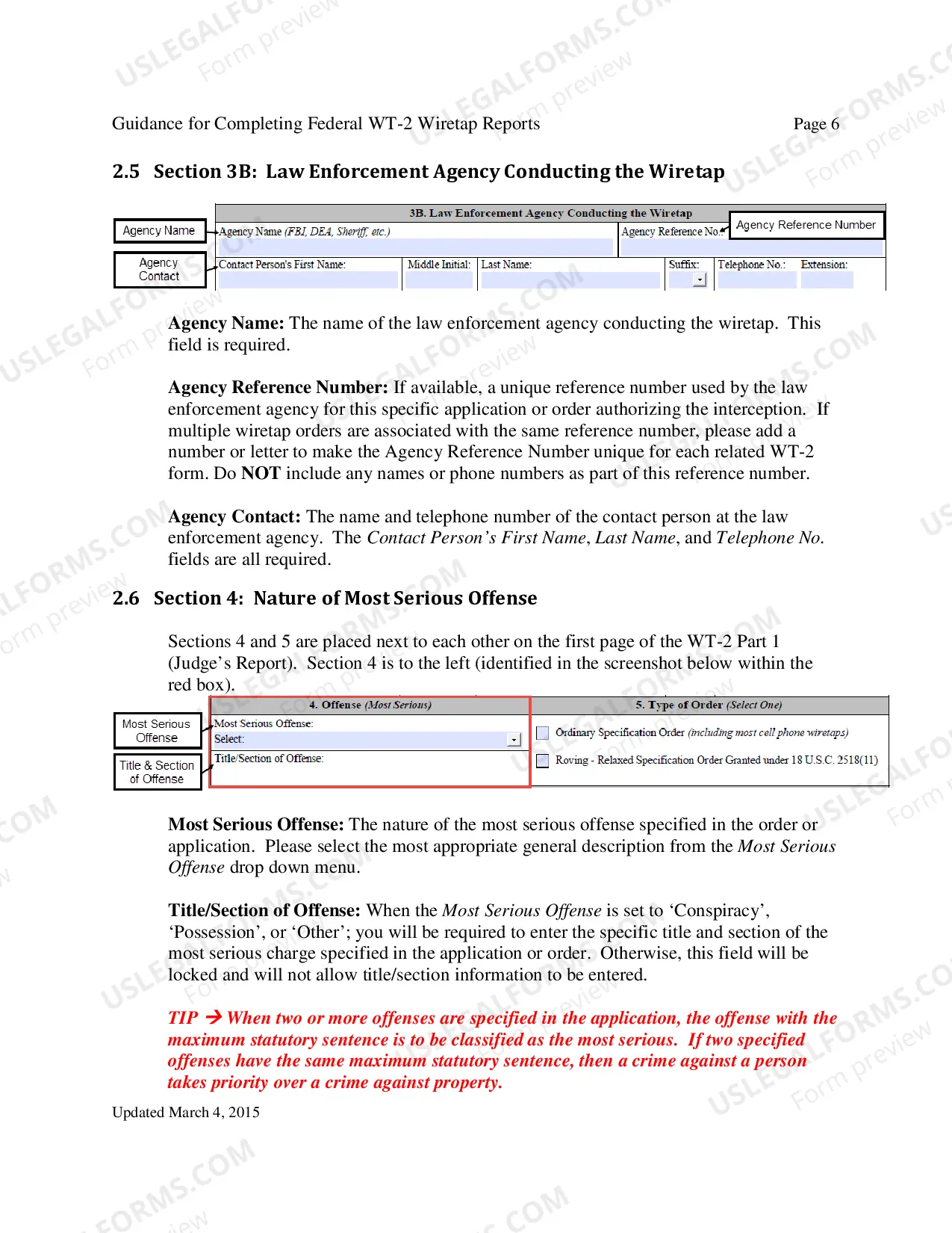 Preview Instructions for Report of Application and/or Order Authorizing Interception of Communications (Federal)