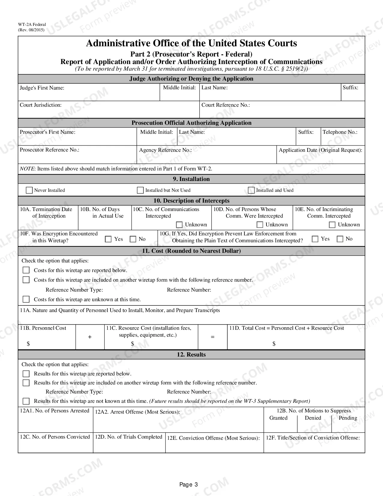Preview Report of Application and/or Order Authorizing Interception of Communications (Federal)