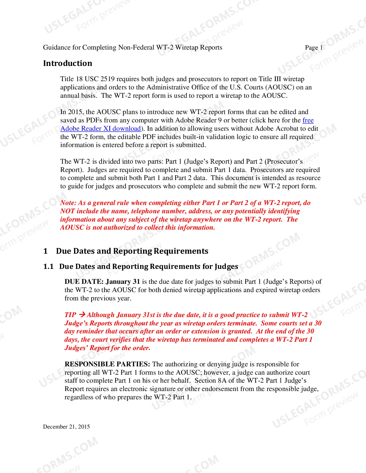 Preview Instructions for Report of Application and/or Order Authorizing Interception of Communications (State/County/Local)