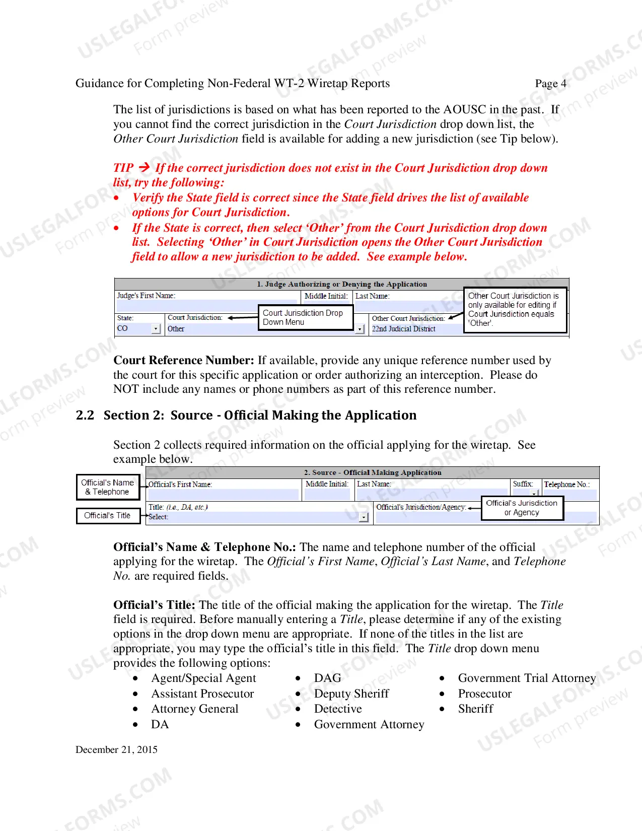 Preview Instructions for Report of Application and/or Order Authorizing Interception of Communications (State/County/Local)