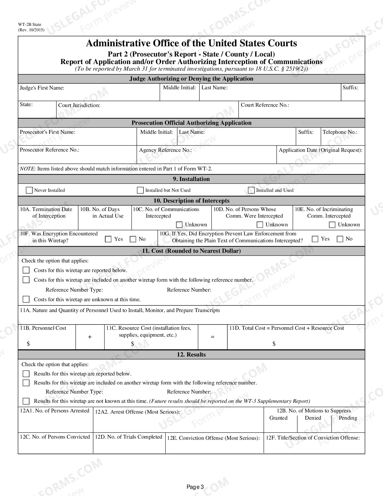 Preview Report of Application and/or Order Authorizing Interception of Communications (State/County/Local)