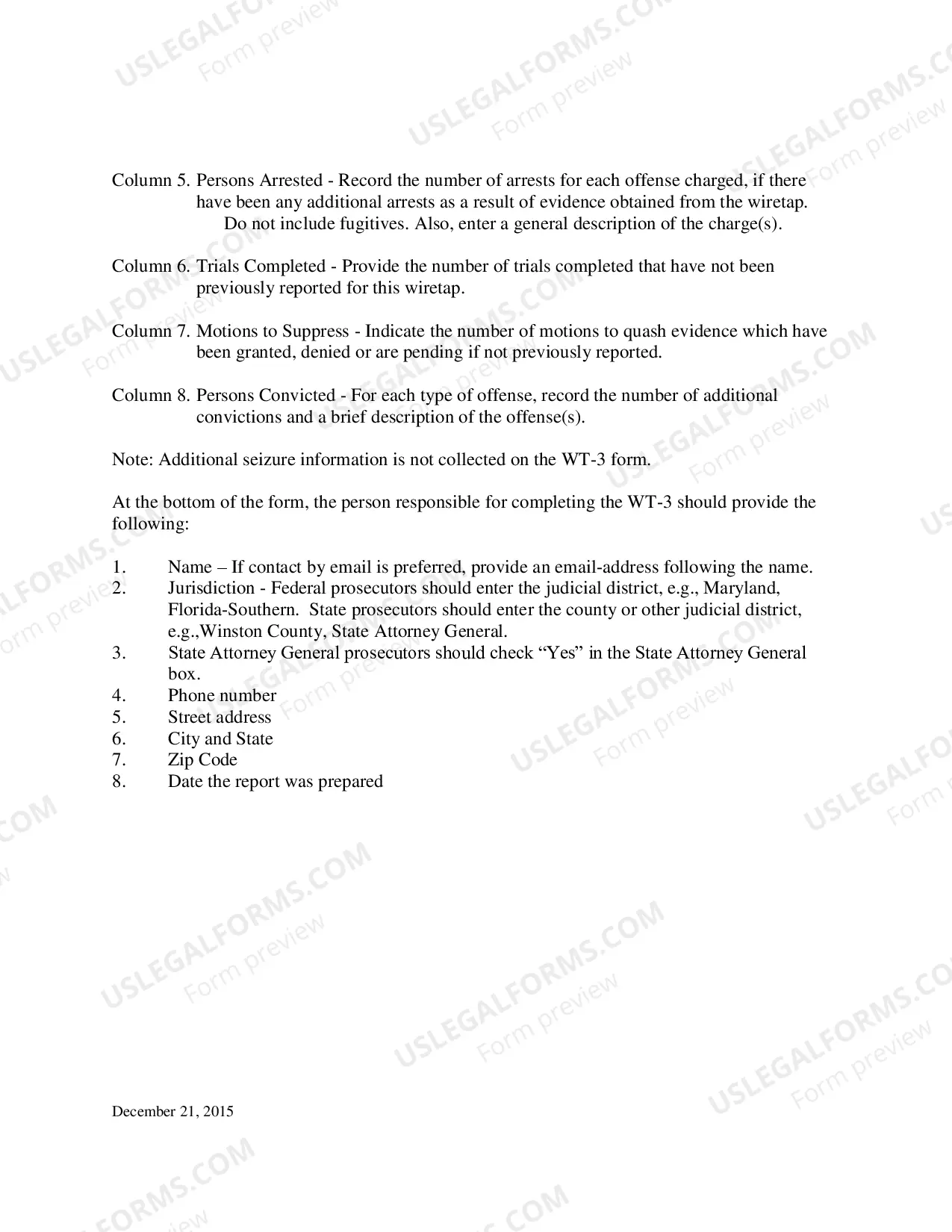 Preview Instructions for Supplementary Report for Wiretaps Reported in Previous Calendar Years