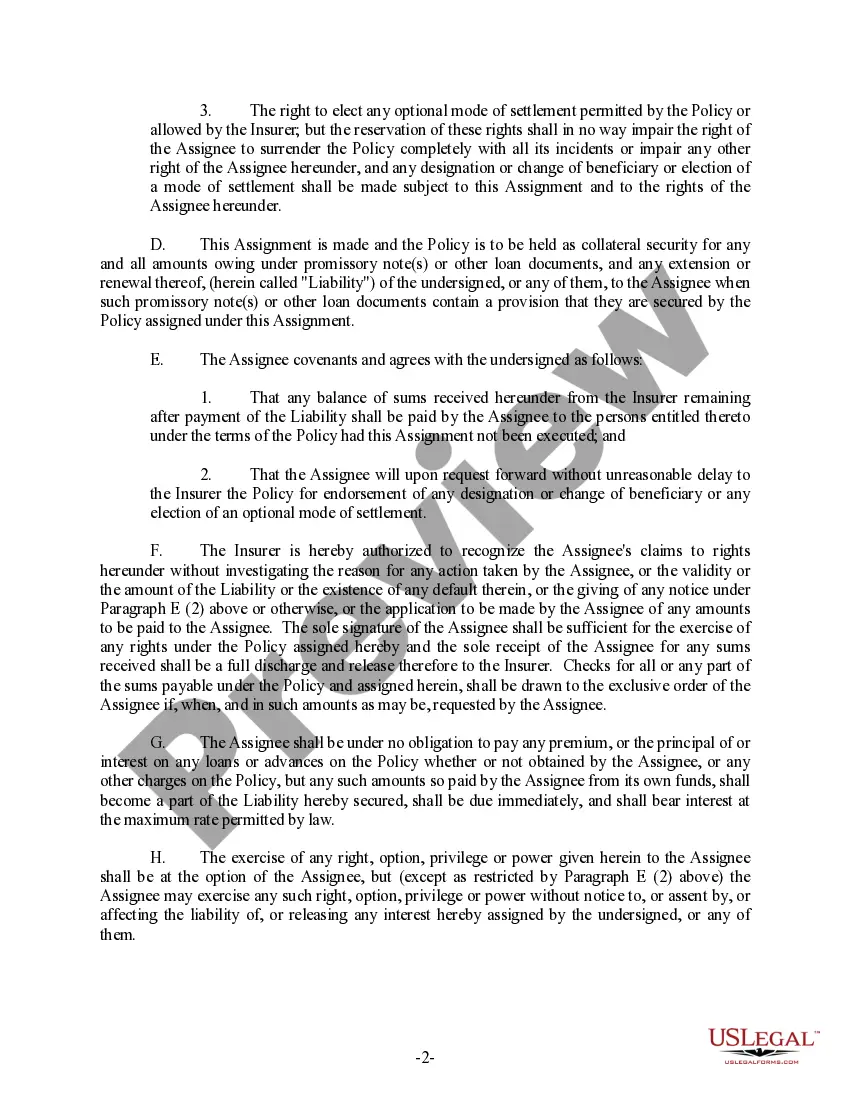 Get Assignment of Life Insurance as Collateral Preview Assignment of Life Insurance as Collateral