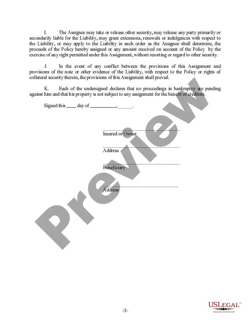 Get Assignment of Life Insurance as Collateral Preview Assignment of Life Insurance as Collateral