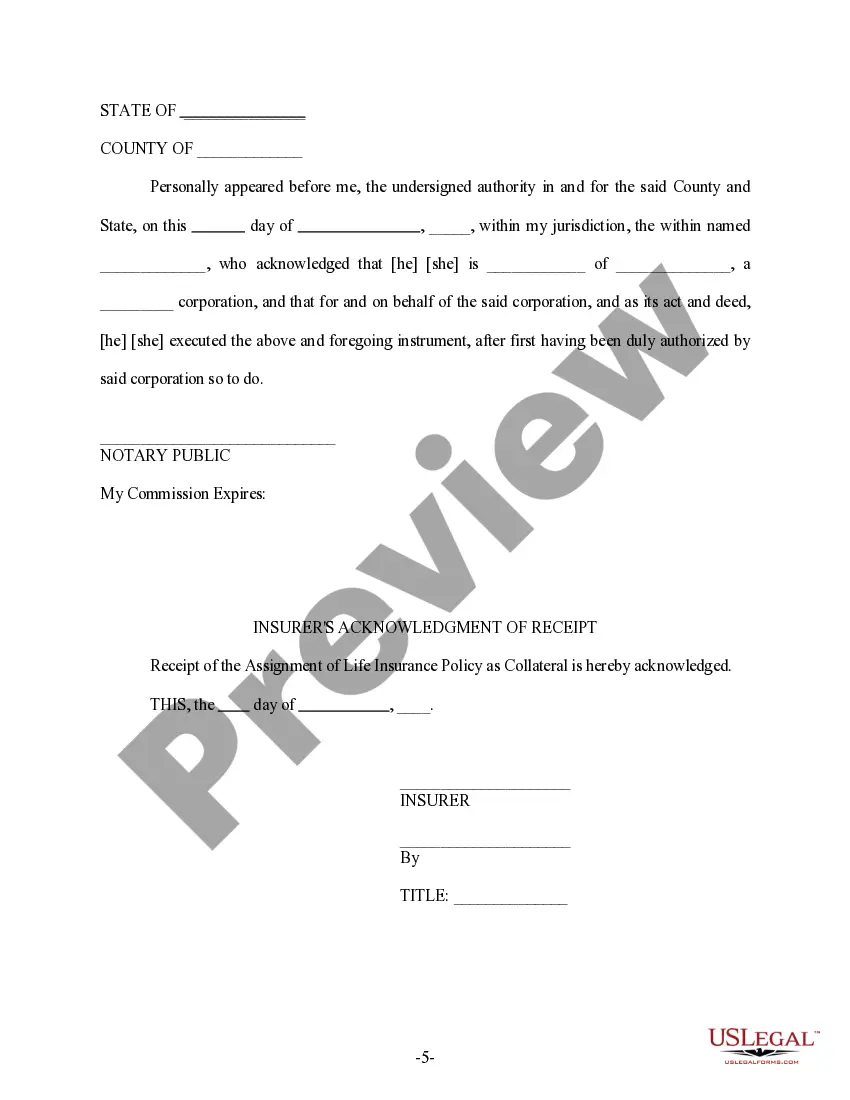Get Assignment of Life Insurance as Collateral Preview Assignment of Life Insurance as Collateral