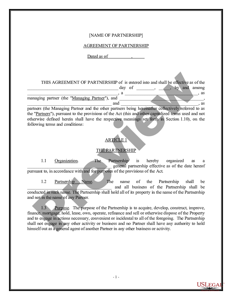 page 0 Real Estate General Partnership Agreement preview