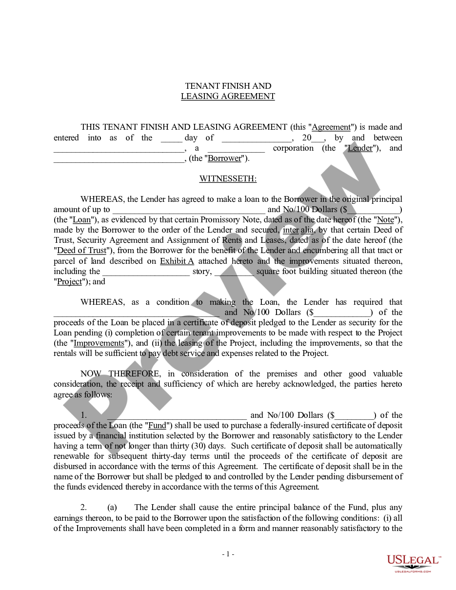 page 0 Tenant Finish and Leasing Agreement preview