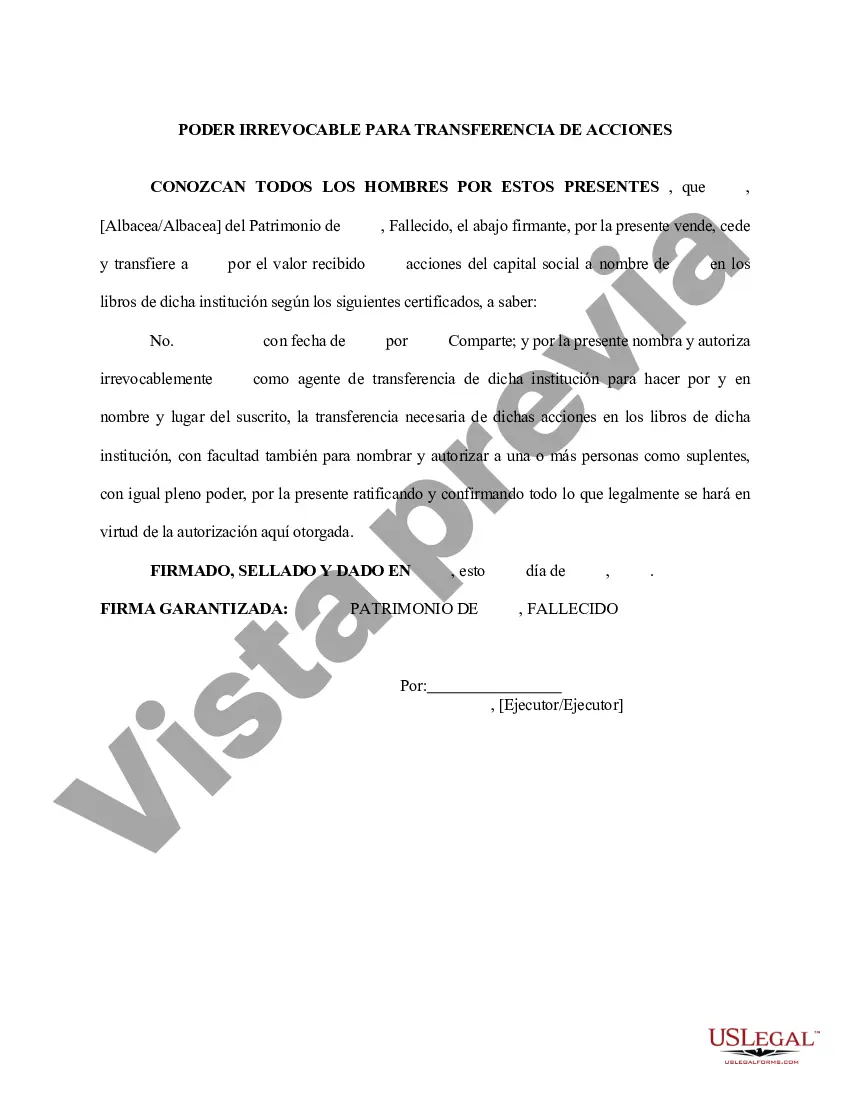 Preview Poder irrevocable para la transferencia de acciones por parte del albacea