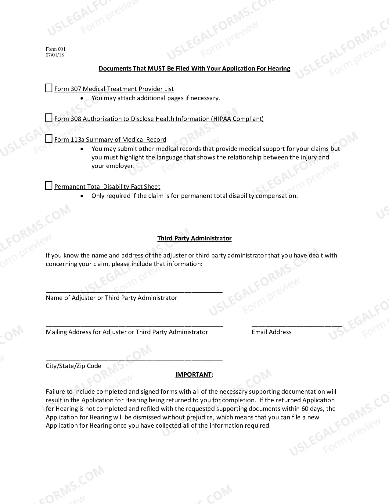 Preview Workers Compensation Application for Hearing