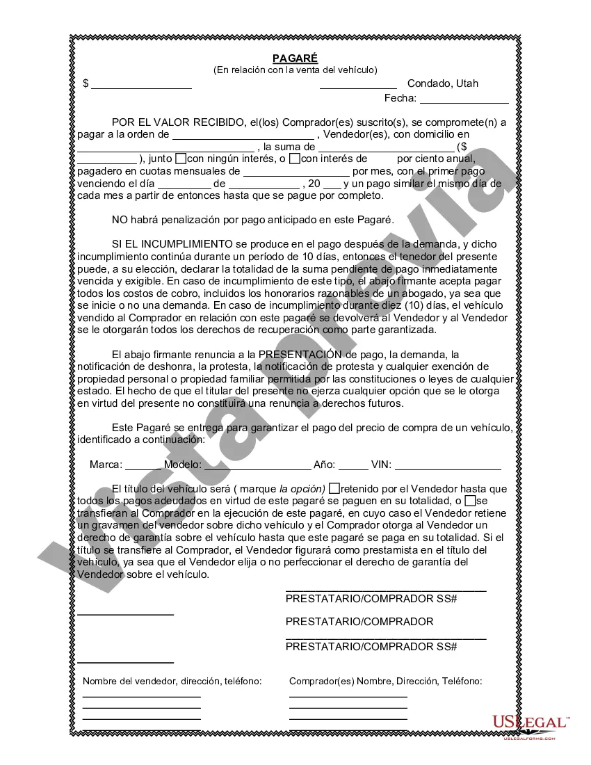 Preview Factura de venta de automóvil o vehículo, incluida la declaración del cuentakilómetros y el pagaré
