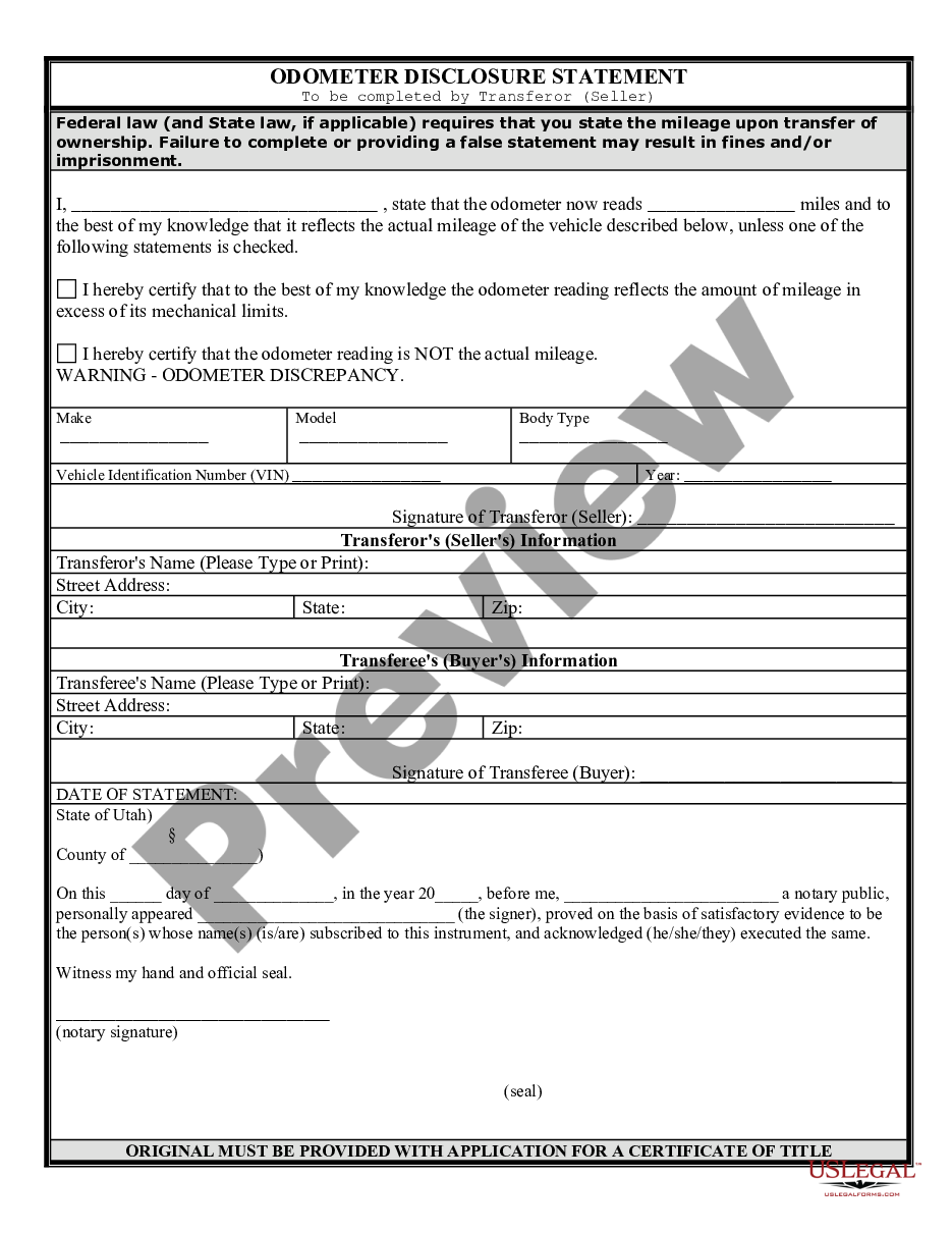 Utah Bill Of Sale With Notary Us Legal Forms 9560