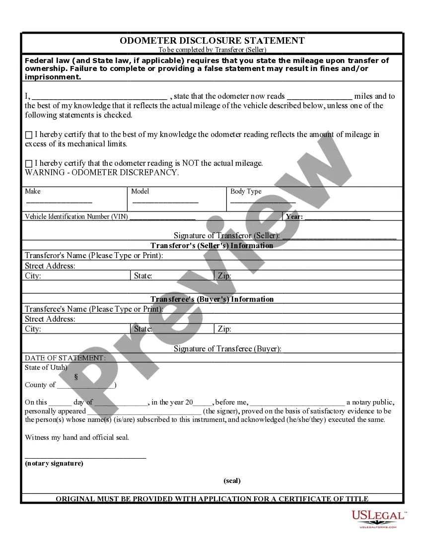 Preview Bill of Sale of Automobile and Odometer Statement