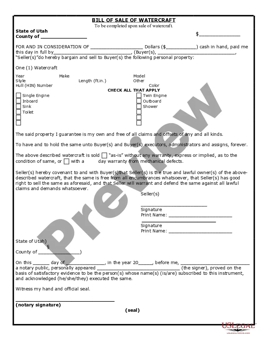 Preview Bill of Sale for WaterCraft or Boat