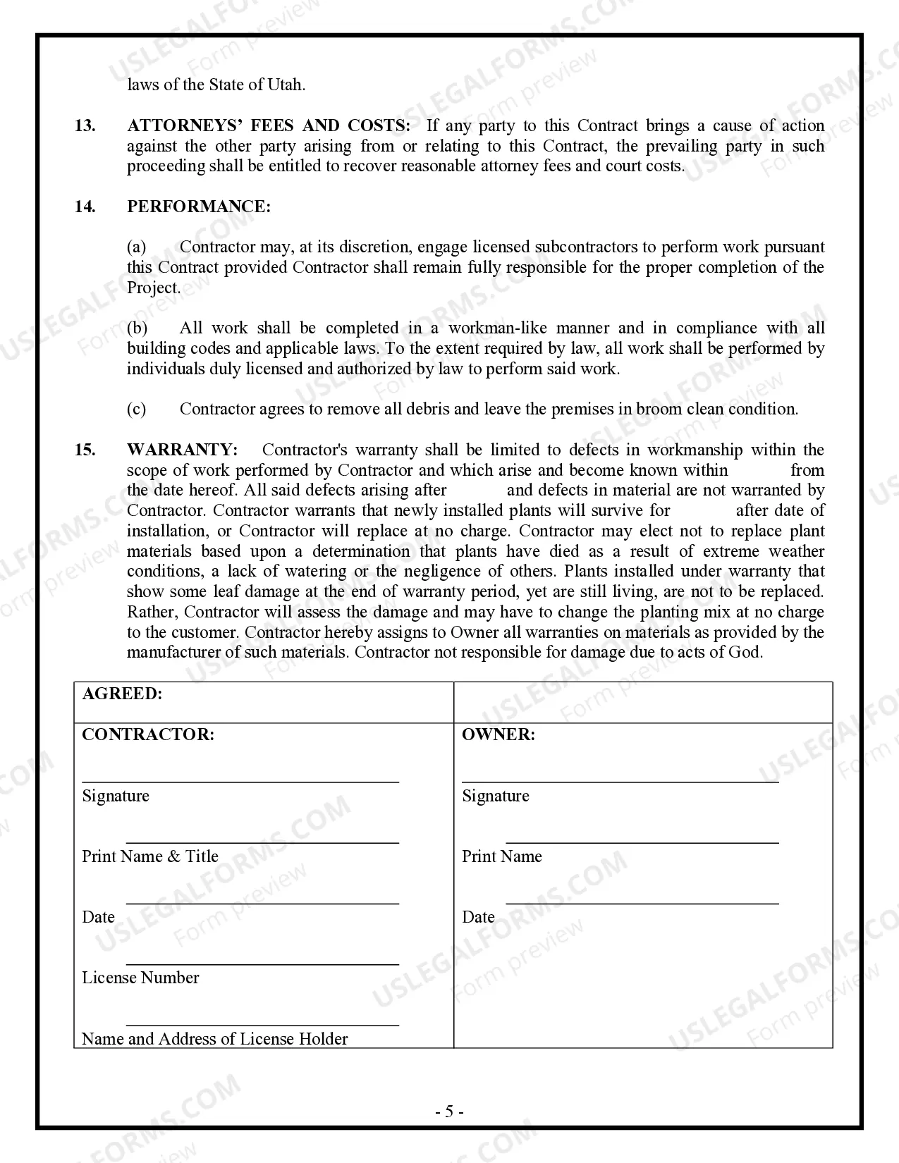 Preview Landscape Contract for Contractor