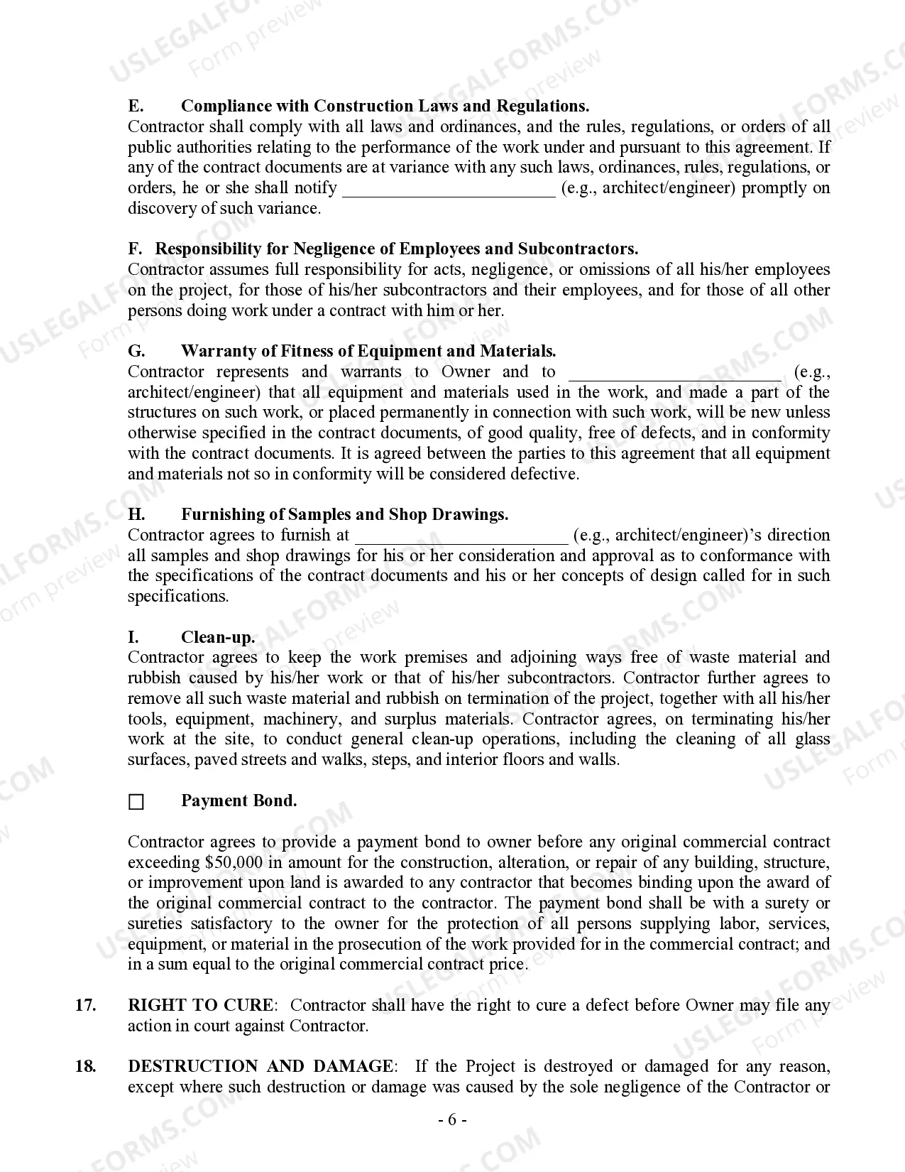 Preview Commercial Contract for Contractor