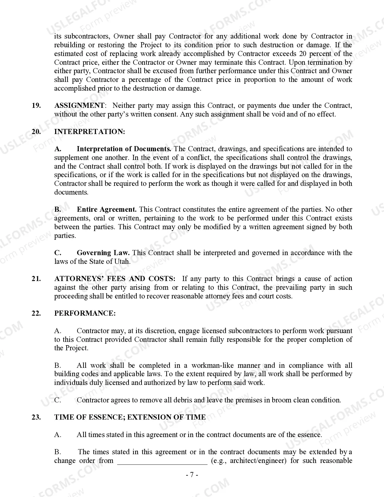 Preview Commercial Contract for Contractor