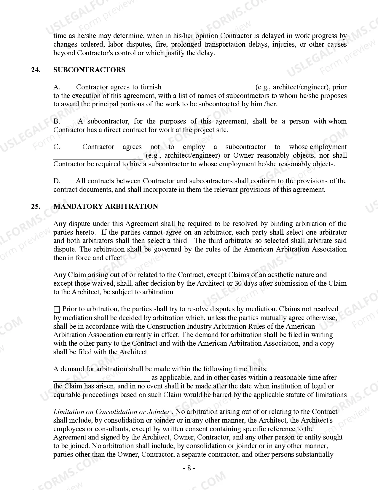 Preview Commercial Contract for Contractor