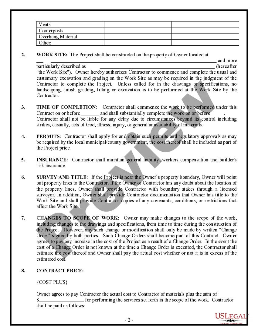 Preview Siding Contract for Contractor