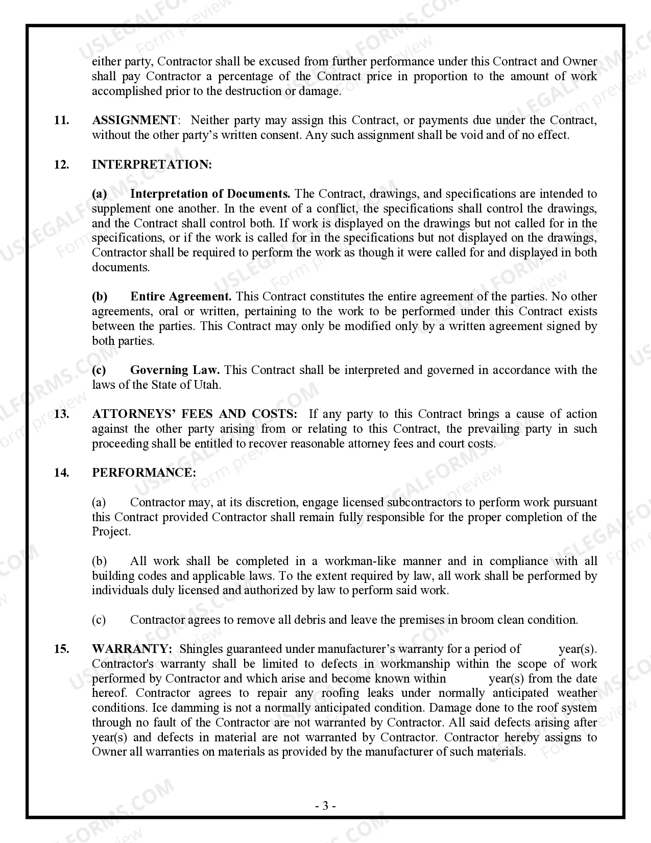 Preview Roofing Contract for Contractor