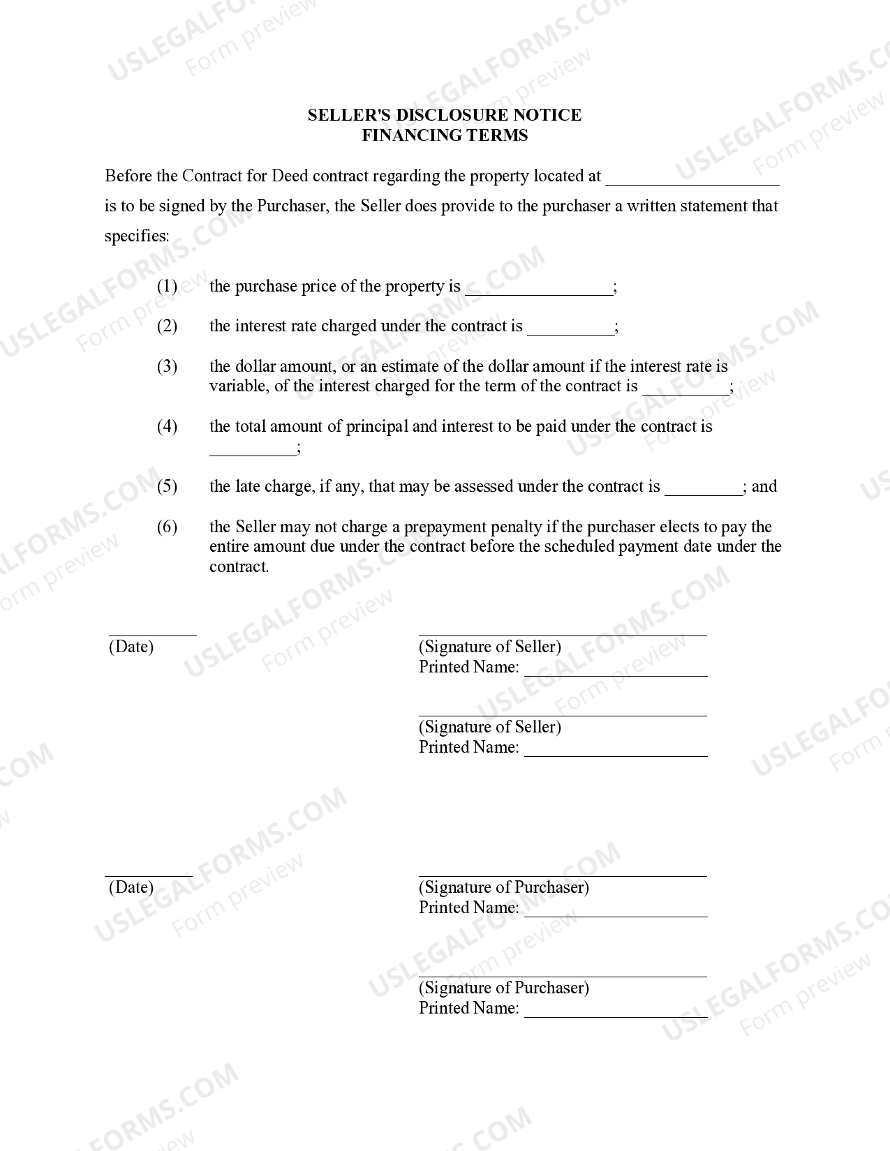 Utah Seller's Disclosure of Financing Terms for Residential Property in