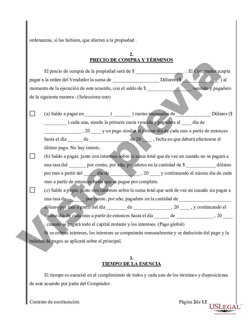 Preview Acuerdo o Contrato de Escritura de Venta y Compra de Bienes Raíces a/k/a Terreno o Contrato de Ejecución