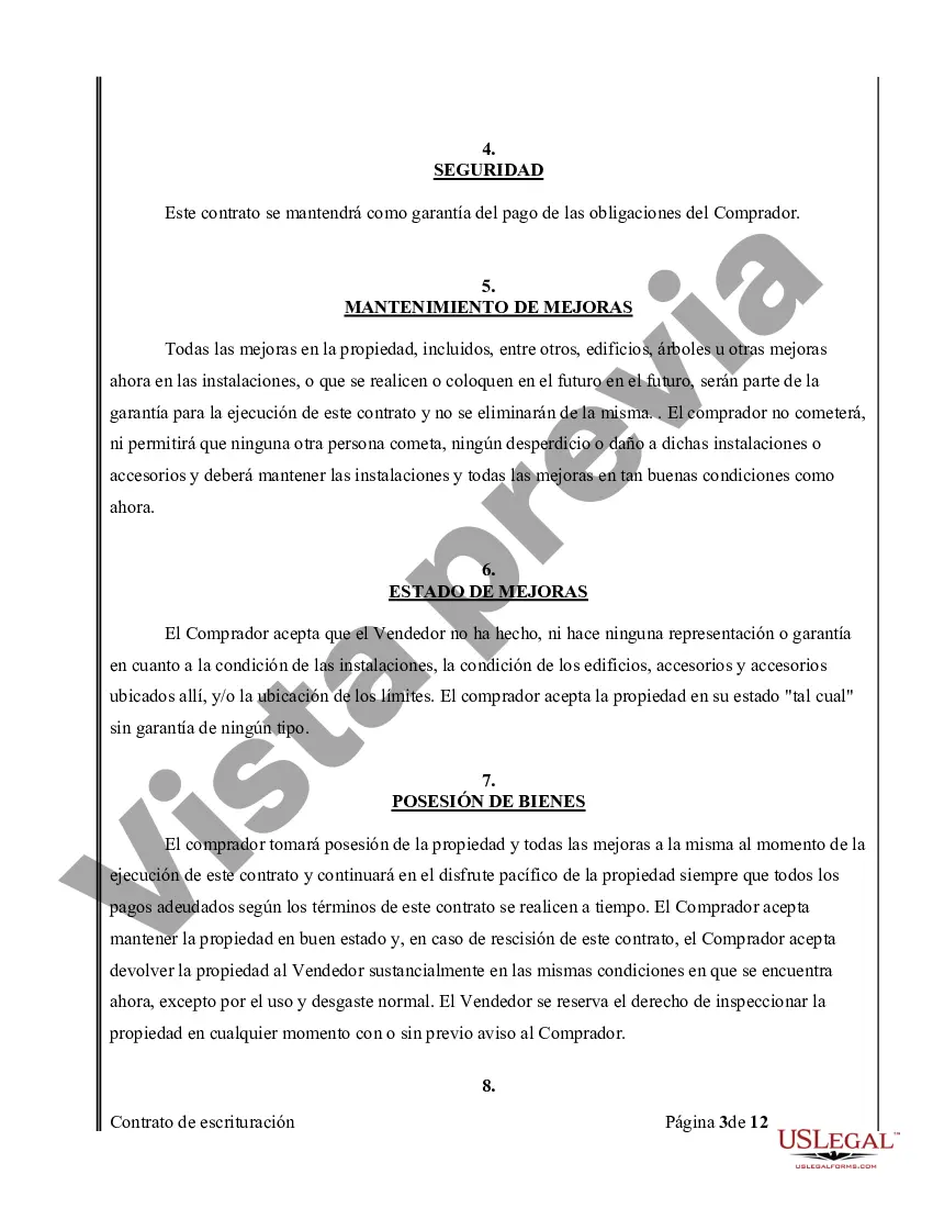 Preview Acuerdo o Contrato de Escritura de Venta y Compra de Bienes Raíces a/k/a Terreno o Contrato de Ejecución