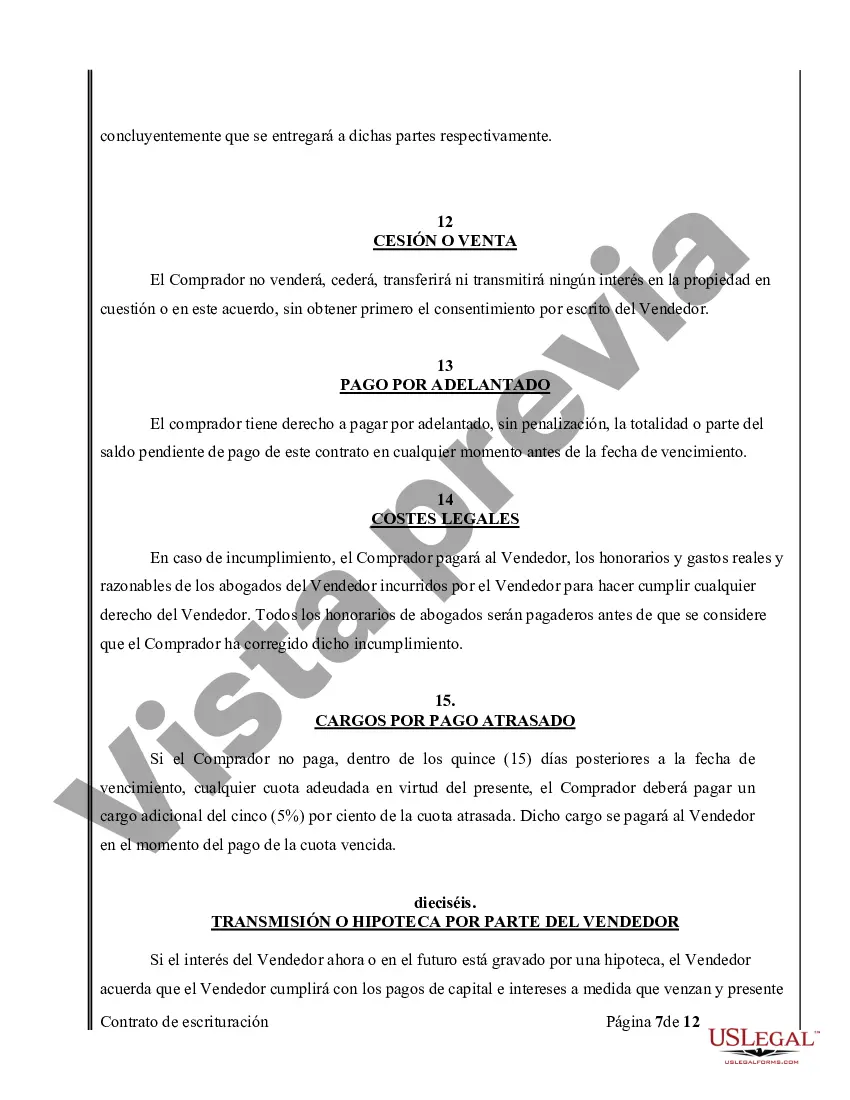 Preview Acuerdo o Contrato de Escritura de Venta y Compra de Bienes Raíces a/k/a Terreno o Contrato de Ejecución