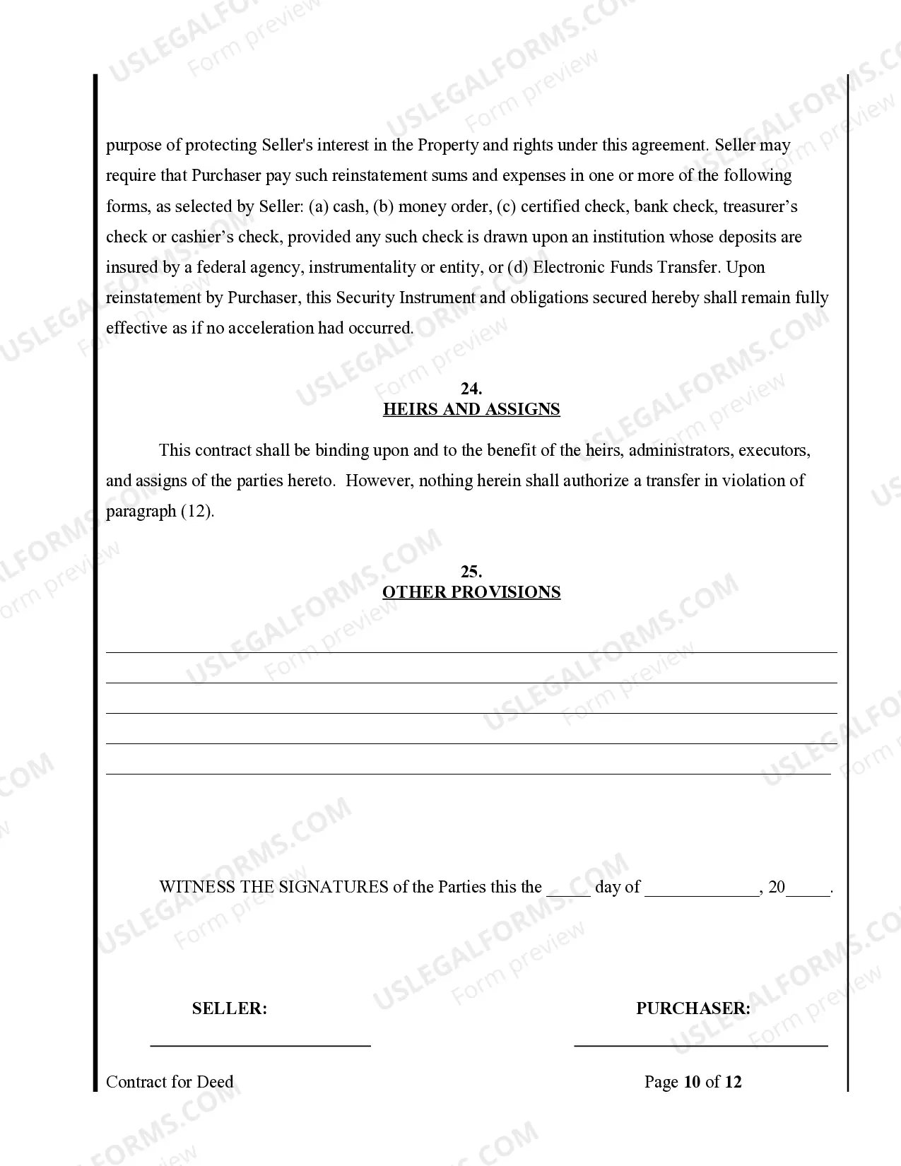 Preview Agreement or Contract for Deed for Sale and Purchase of Real Estate a/k/a Land or Executory Contract