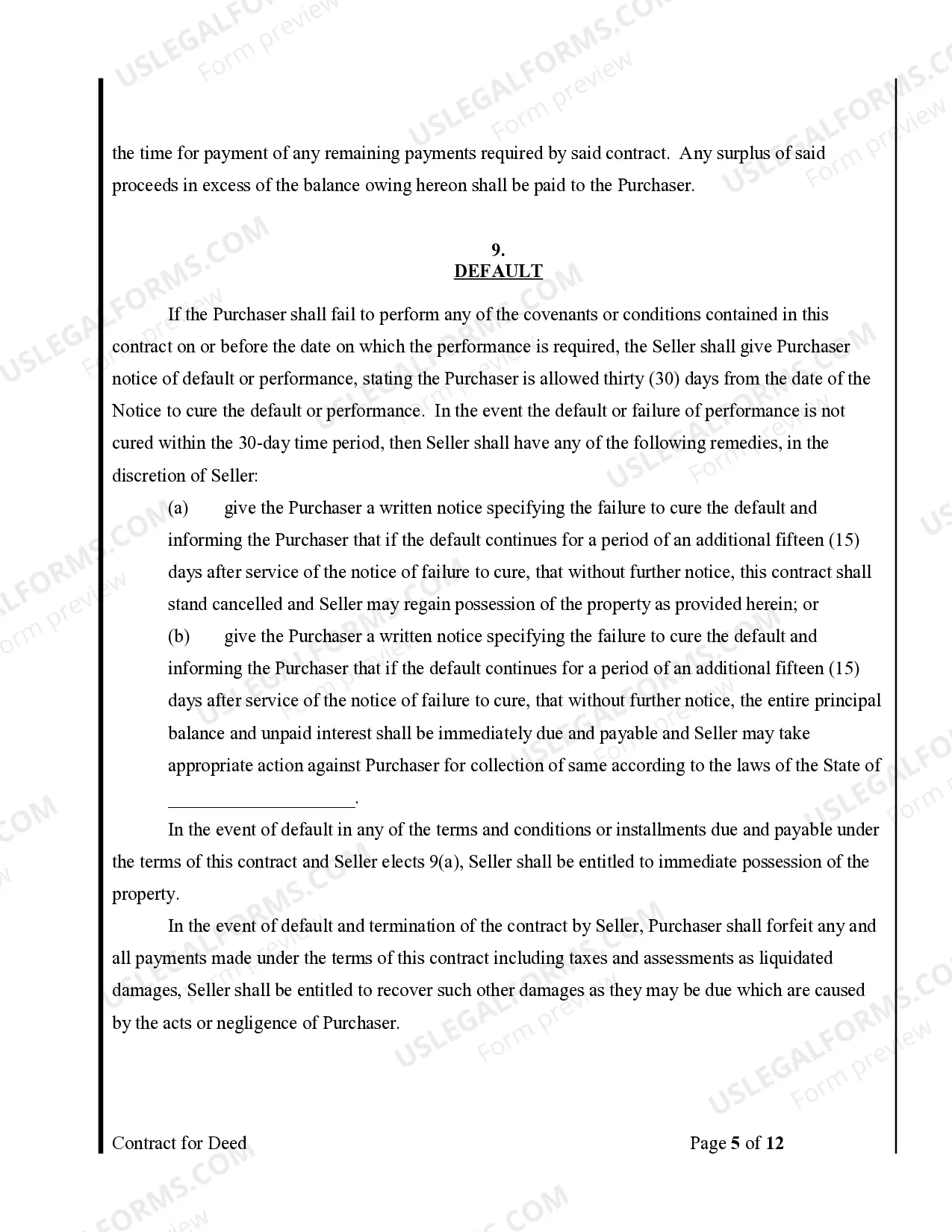 Preview Agreement or Contract for Deed for Sale and Purchase of Real Estate a/k/a Land or Executory Contract