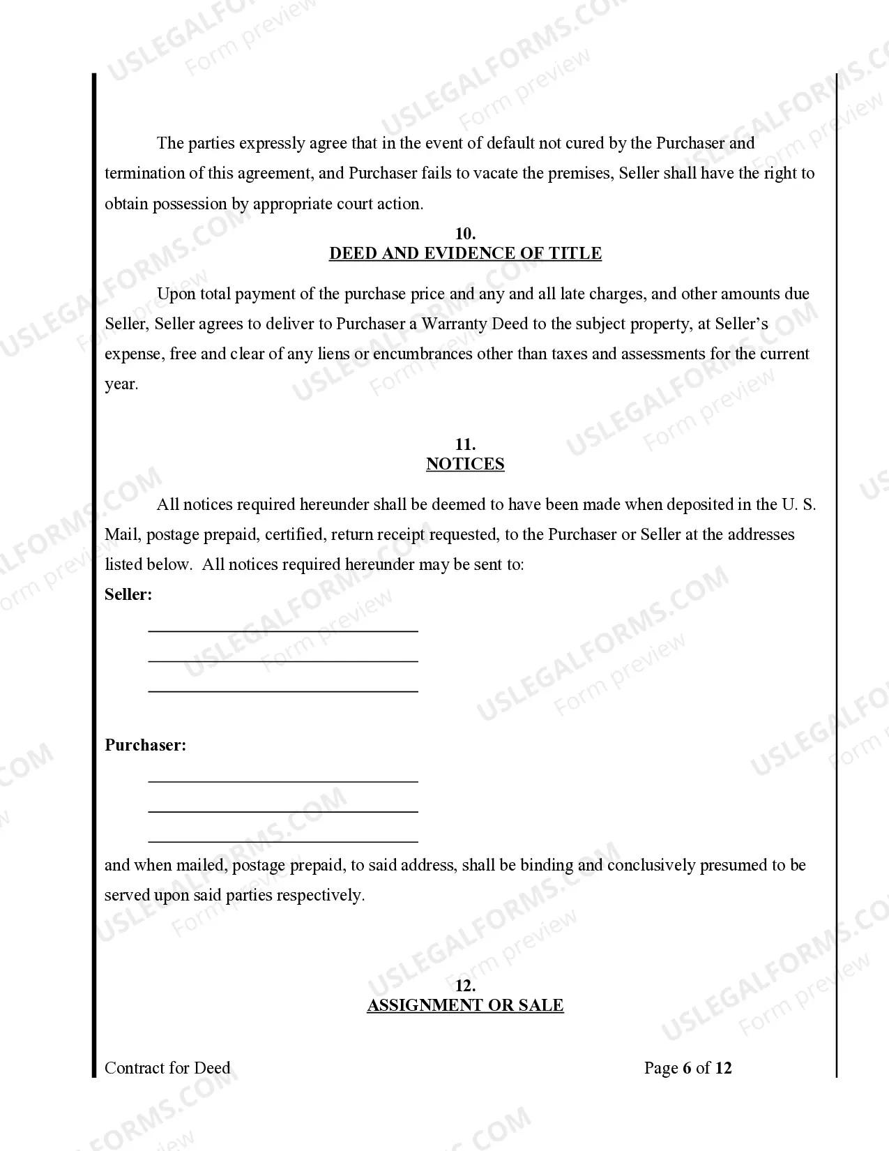 Preview Agreement or Contract for Deed for Sale and Purchase of Real Estate a/k/a Land or Executory Contract