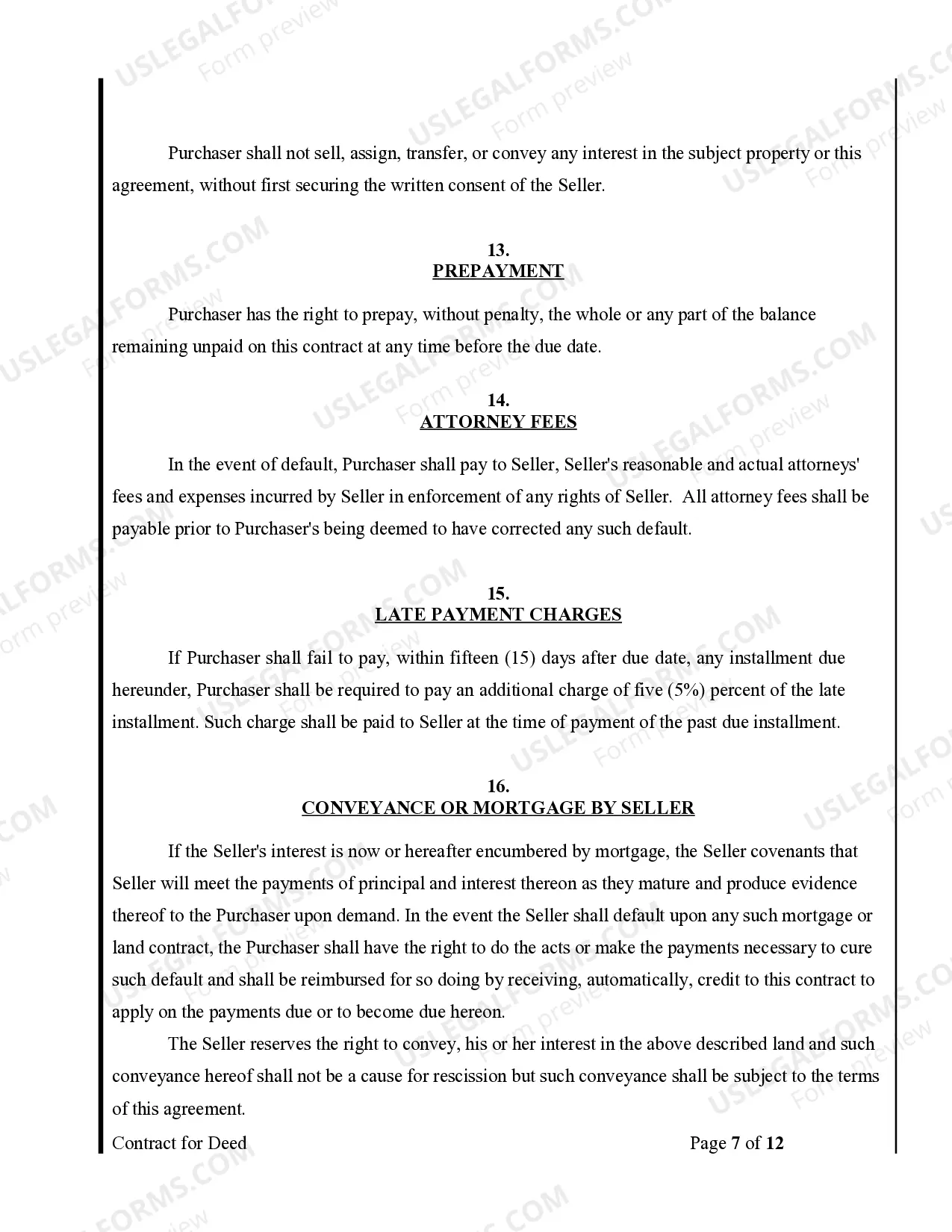Preview Agreement or Contract for Deed for Sale and Purchase of Real Estate a/k/a Land or Executory Contract