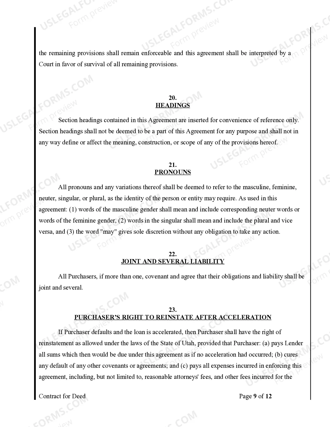 Preview Agreement or Contract for Deed for Sale and Purchase of Real Estate a/k/a Land or Executory Contract