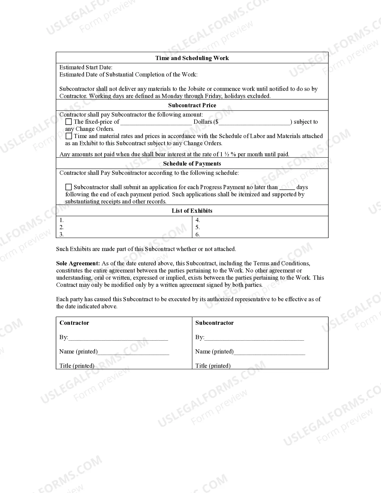 Preview Subcontractor's Agreement