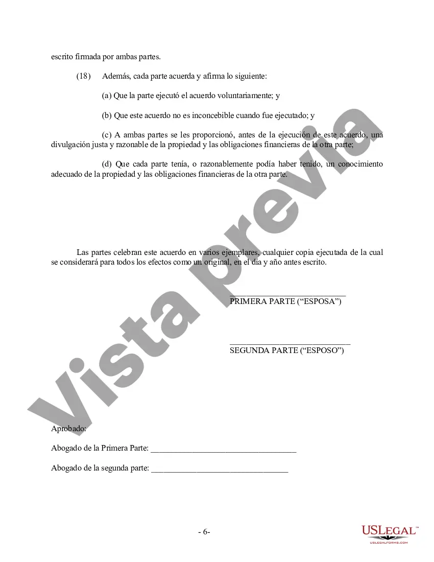 Preview Acuerdo prematrimonial prenupcial de Utah sin estados financieros