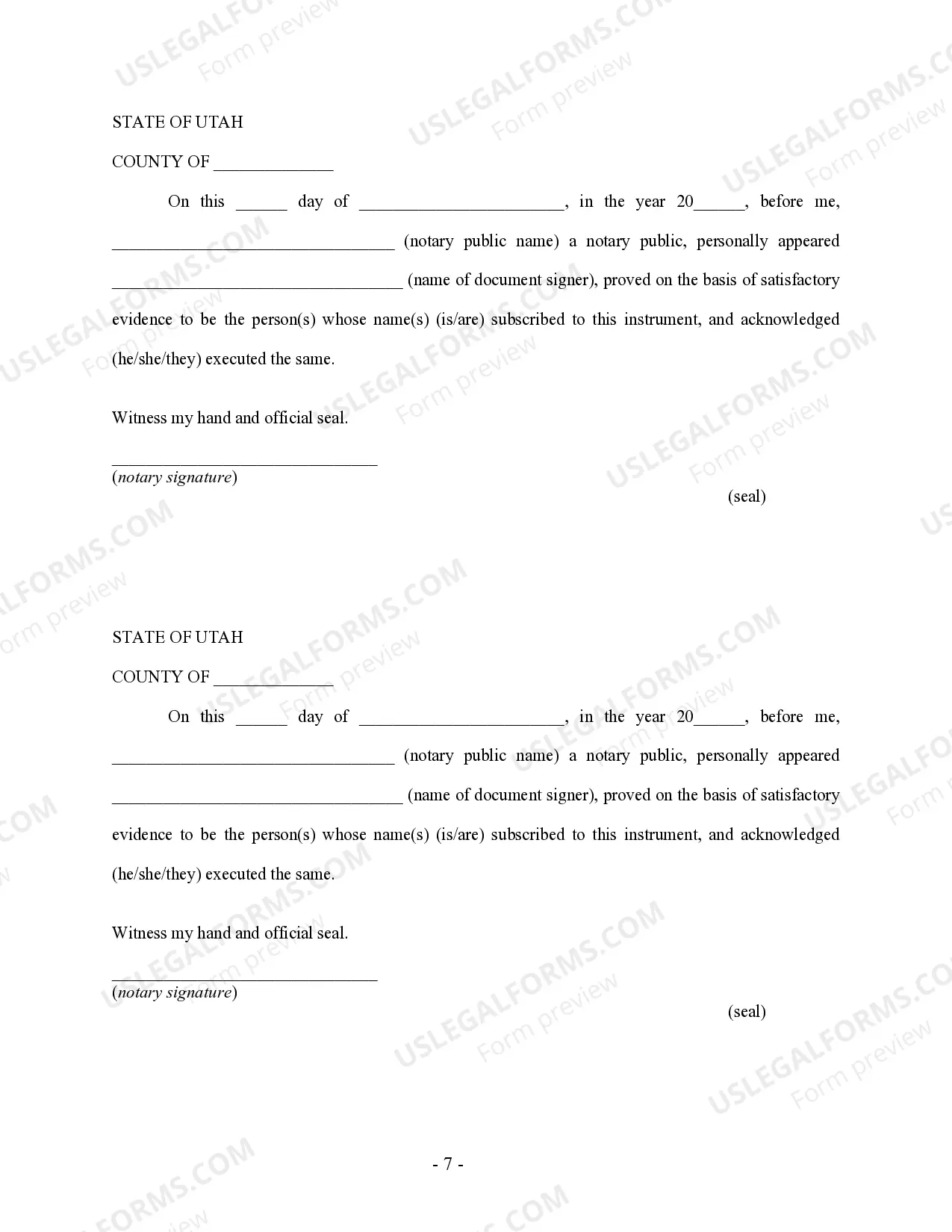 Preview Utah Prenuptial Premarital Agreement without Financial Statements