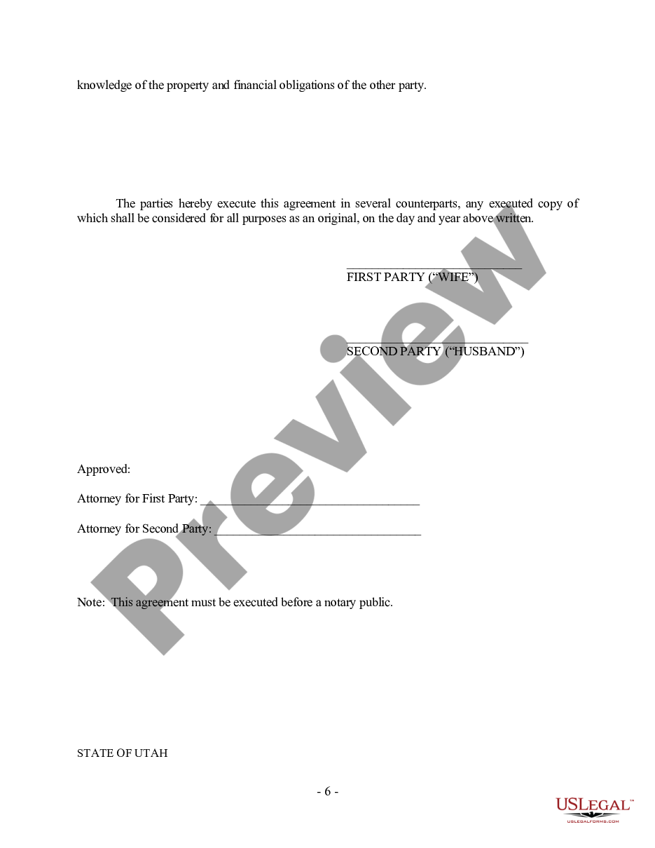 form Utah Prenuptial Premarital Agreement - Uniform Premarital Agreement Act - with Financial Statements preview