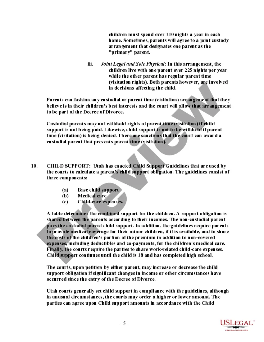 Preview Utah No-Fault Agreed Uncontested Divorce Package for Dissolution of Marriage for people with Minor Children