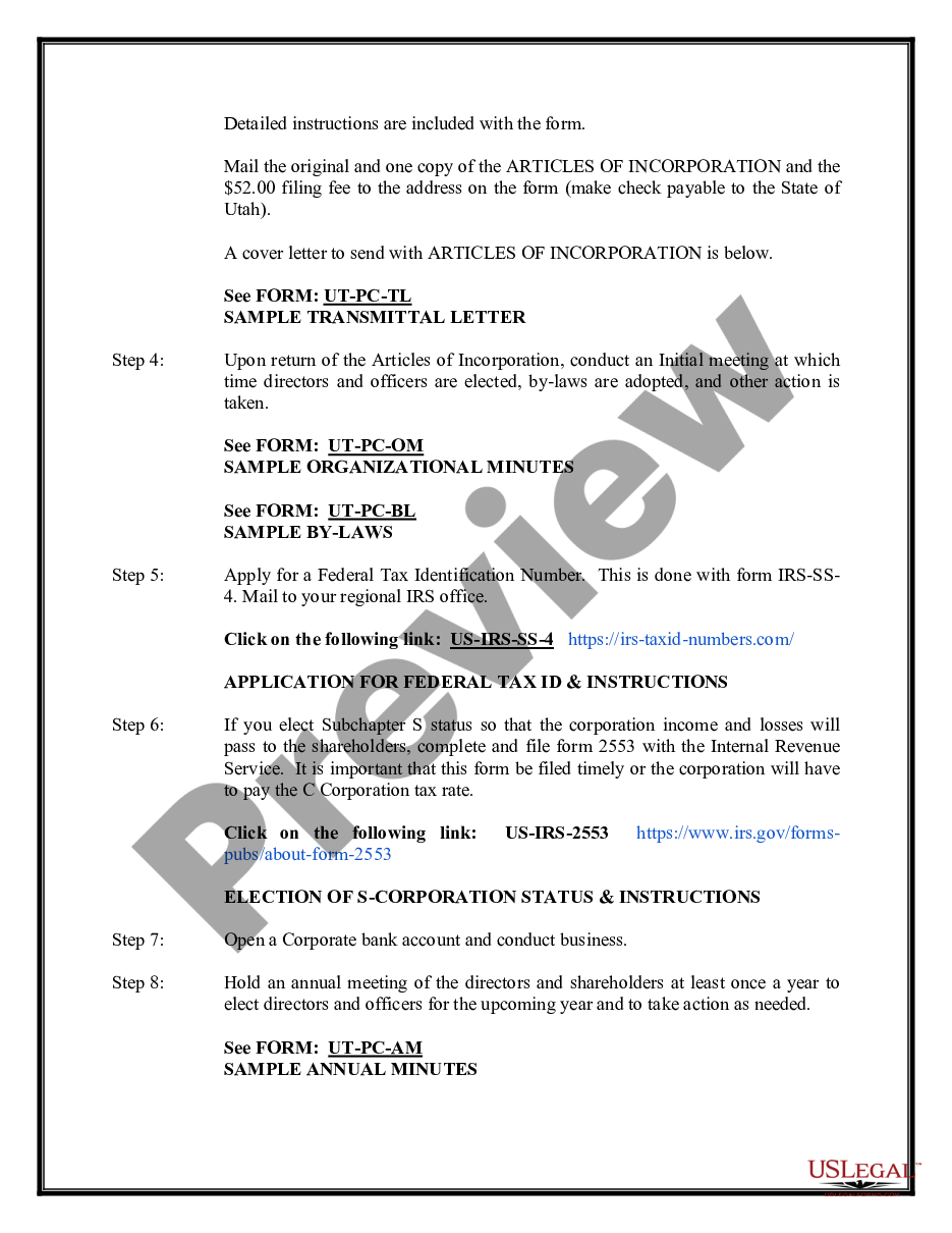 page 9 Professional Corporation Package for Utah preview
