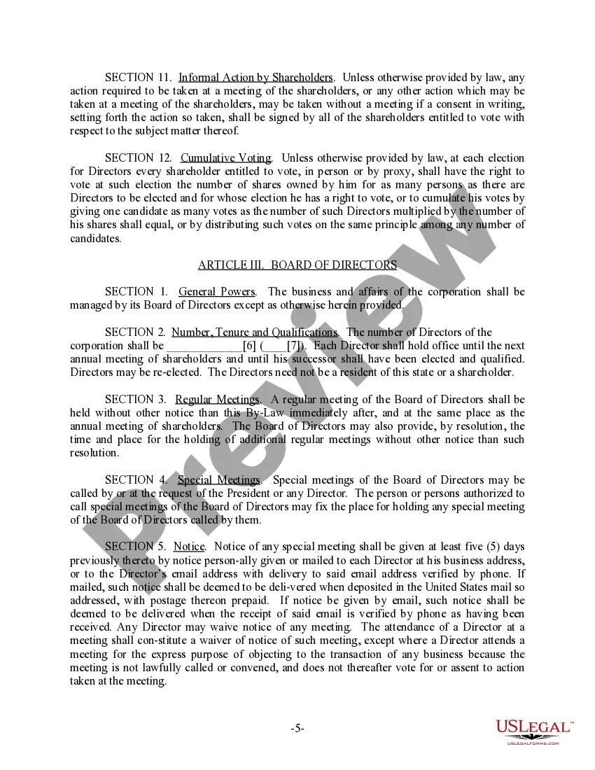 Preview Utah Bylaws for Corporation