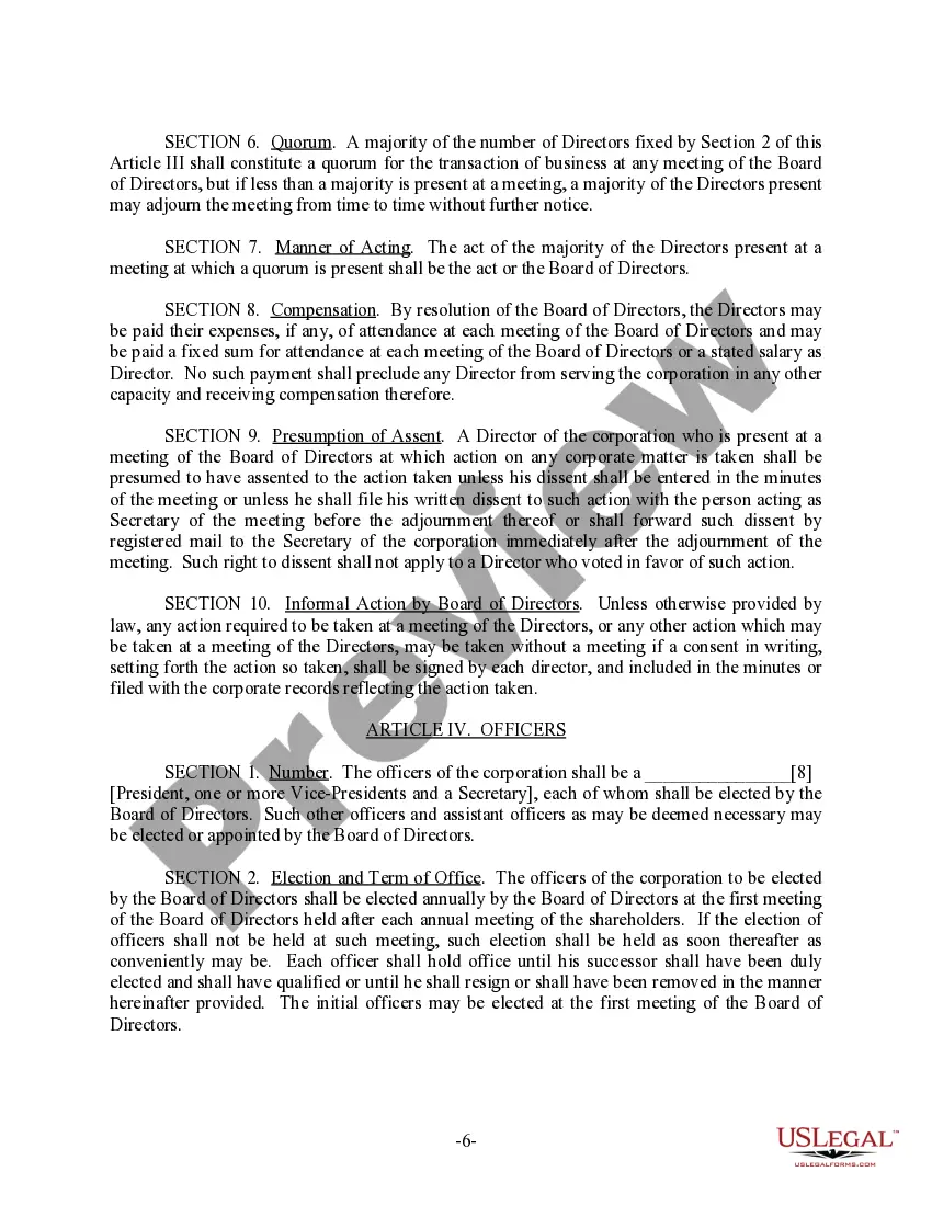 Preview Utah Bylaws for Corporation