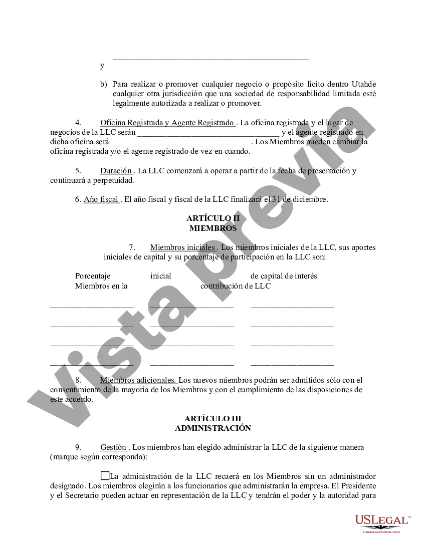 Preview Acuerdo Operativo de Sociedad de Responsabilidad Limitada LLC