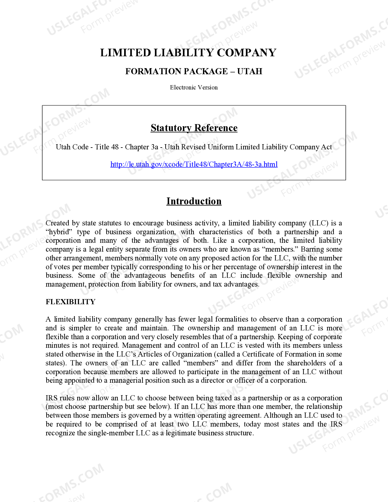 Utah Limited Liability Company LLC Formation Package Utah Llc
