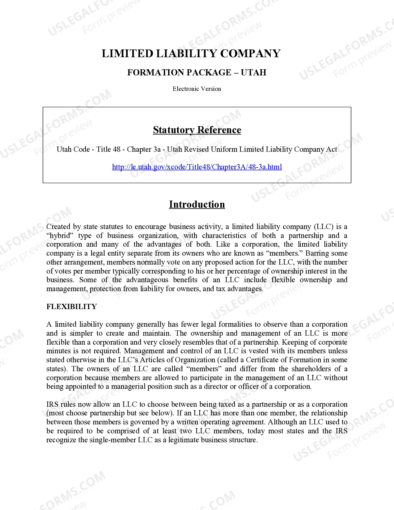 Preview Utah Limited Liability Company LLC Formation Package