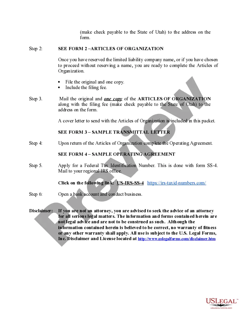 Preview Utah Professional Limited Liability Company PLLC Formation Package