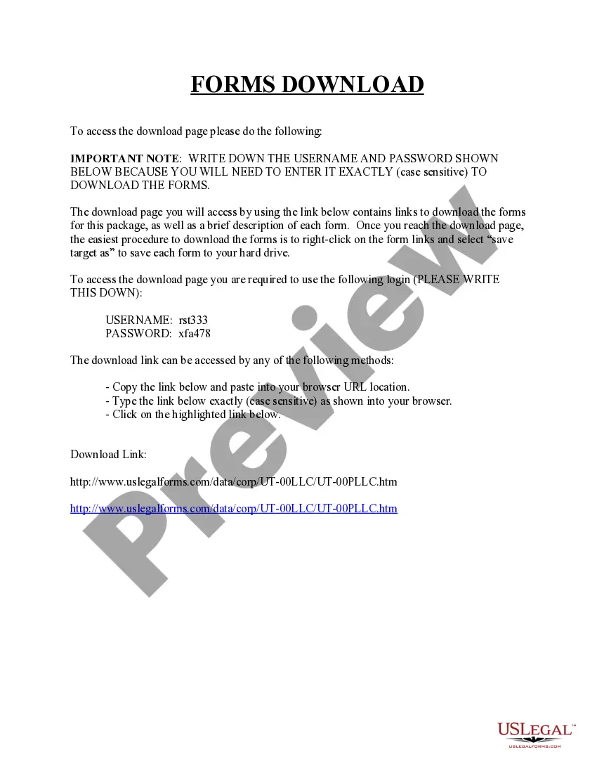 Preview Utah Professional Limited Liability Company PLLC Formation Package