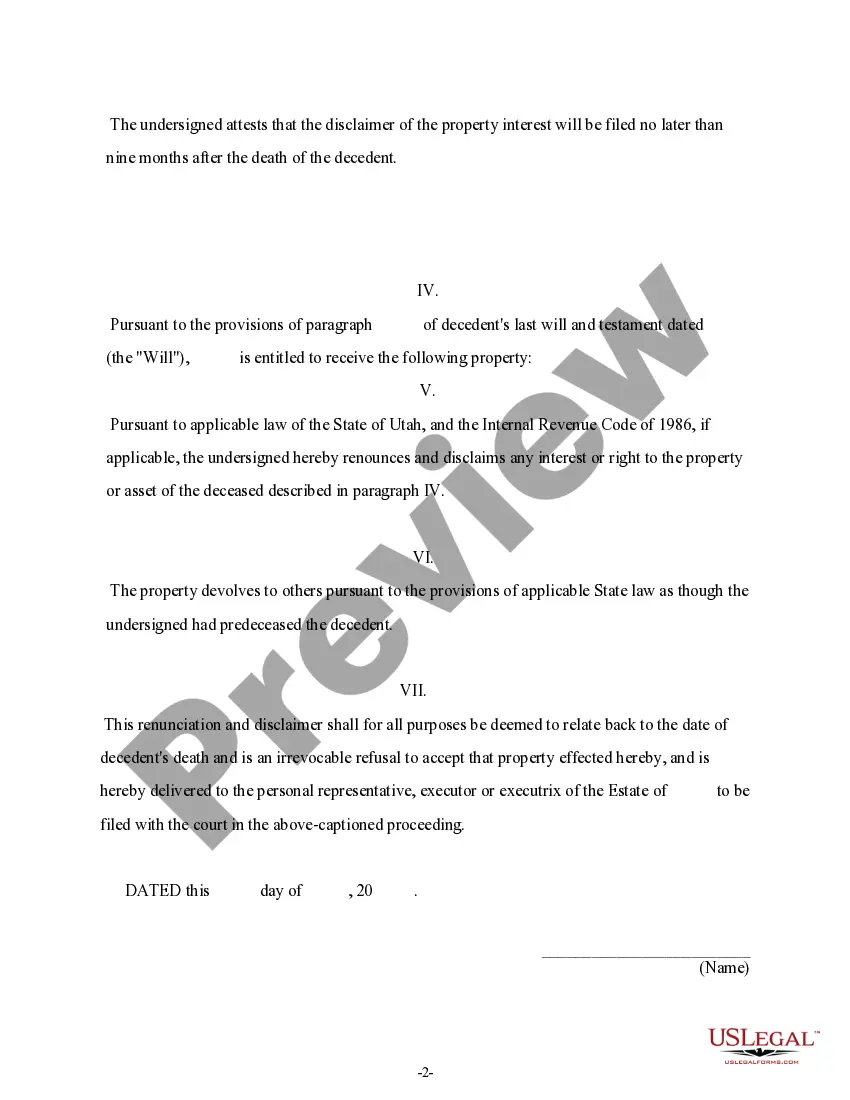 Preview Renunciation And Disclaimer of Property from Will by Testate