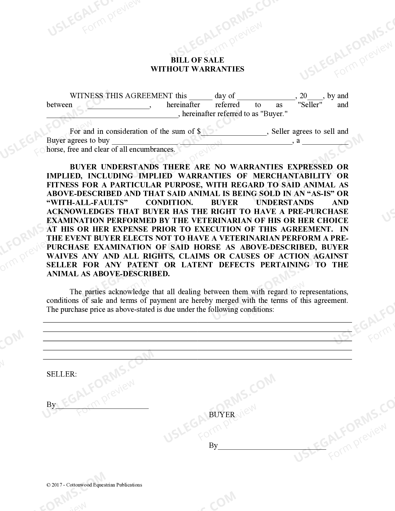 Horse Bill Of Sale Form With Lien Holder | US Legal Forms