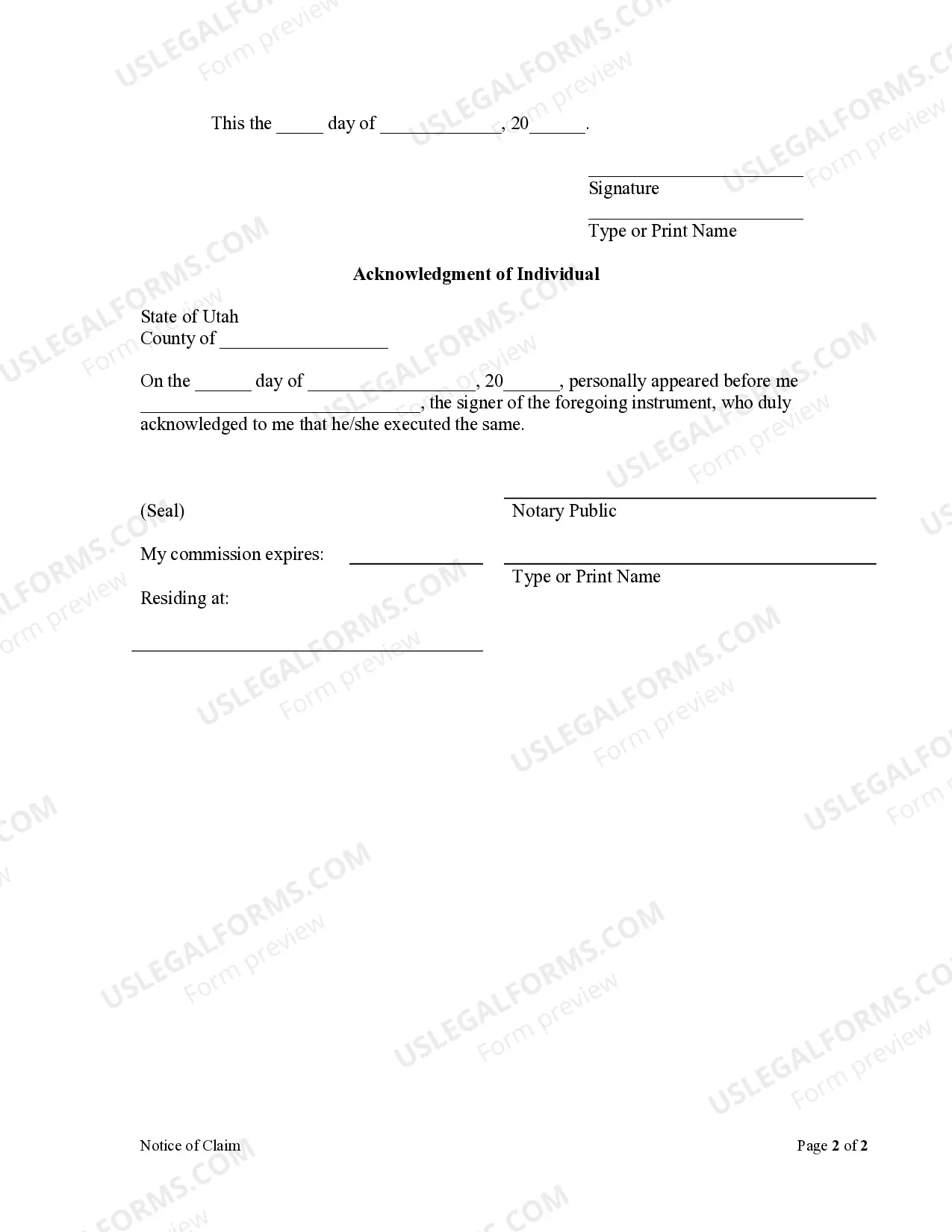 Preview Notice of Claim - Individual